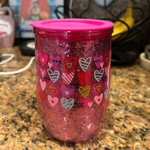 Pink Glitter Heart Tumbler